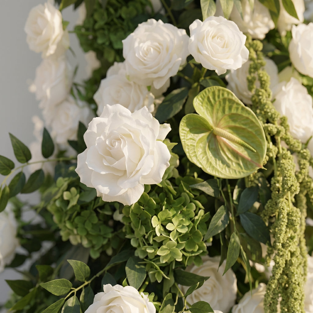 Eulalie: White Green Rose Calla Lily Wedding Background Arch Pillar Decorative Flower Row Flowers Only - Frame Not Included | Ceremony & Event Decor