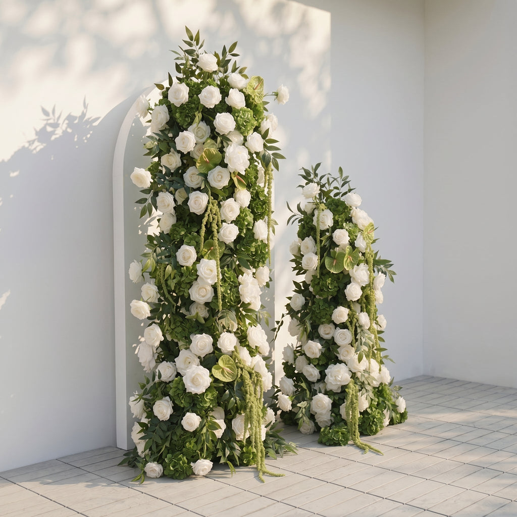Eulalie: White Green Rose Calla Lily Wedding Background Arch Pillar Decorative Flower Row Flowers Only - Frame Not Included | Ceremony & Event Decor