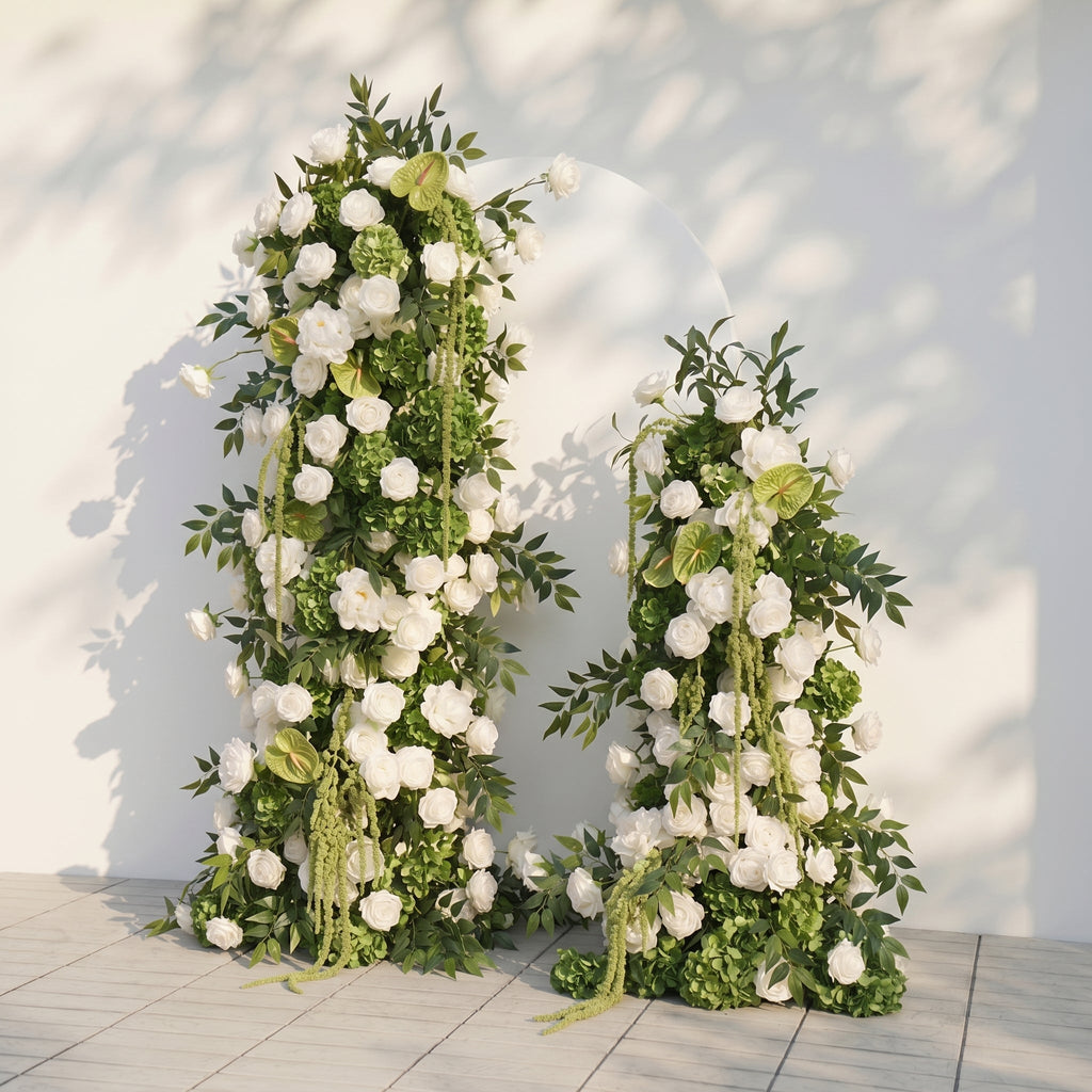 Eulalie: White Green Rose Calla Lily Wedding Background Arch Pillar Decorative Flower Row Flowers Only - Frame Not Included | Ceremony & Event Decor