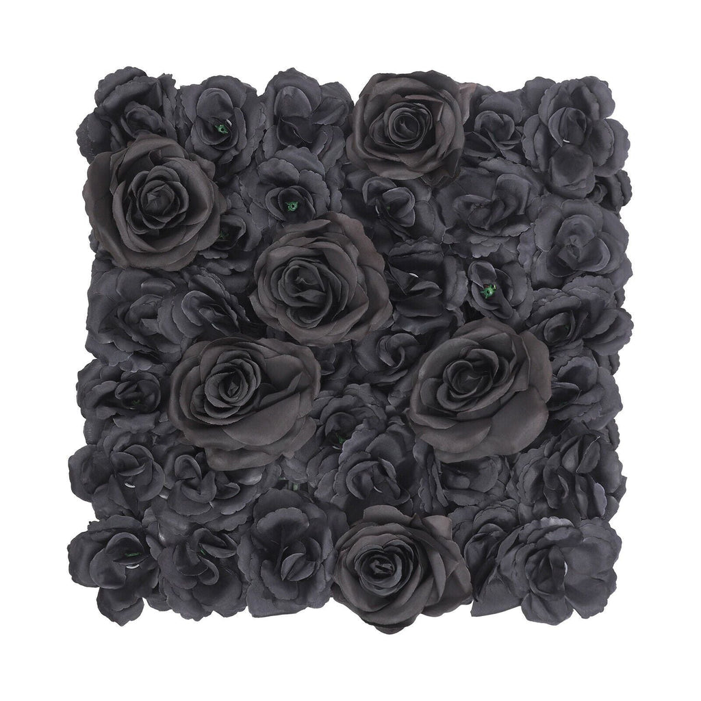 15" X 15" Black Rose Artificial Flower Wall Panels, 12pcs Artificial Flowers Decoration, Artificial Flower Wall Panel, Black Flowers Wall Rose Wall Background, 3D Floral Backdrop Wall Decor