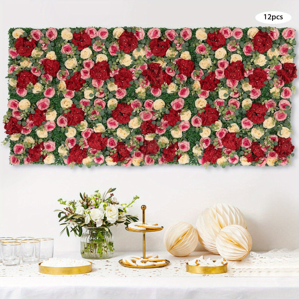 Artificial Flower Wall Panels, 12pcs 40x60cm Flower Wall Mat Silk Rose Flower Wall Decor, 3D Flower Wall Panel for Backdrop Wedding Birthday Party Home Decorations (12pcs, 15.7 * 23.6in)