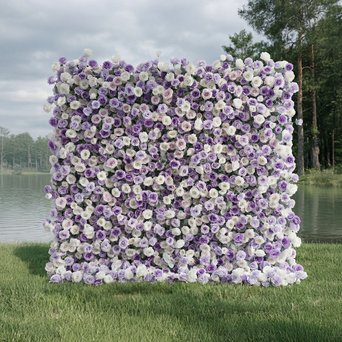 Arden: 5D Luxury Lavender & Cream Silk Floral Wall Roll-Up Fabric Backdrop for Dreamy Weddings & Events Free Shipping