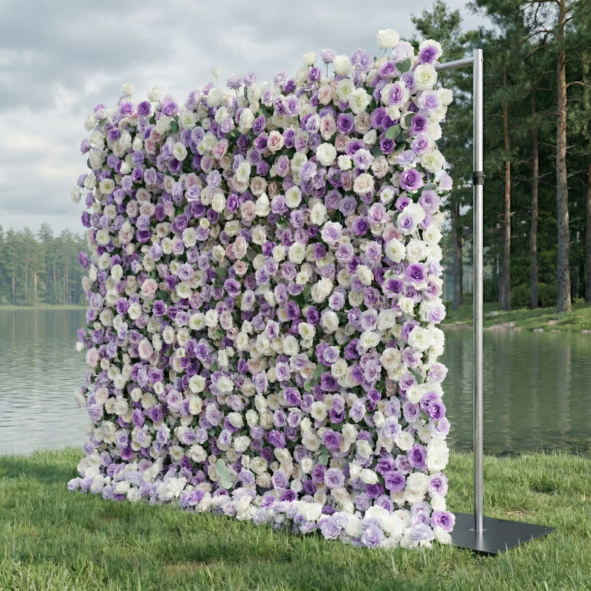 Arden: 5D Luxury Lavender & Cream Silk Floral Wall Roll-Up Fabric Backdrop for Dreamy Weddings & Events Free Shipping