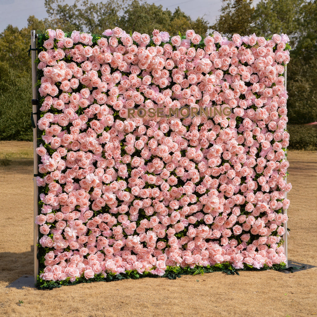 Aurelle: 3D Blush Pink Silk Rose Roll-Up Fabric Flower Wall for Wedding Parties & Events Free Shipping