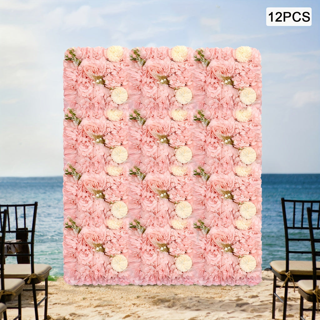 3D Flower Wall Panel-12pcs Artificial Flower Wall Background Rose Mat for Wedding Backdrop Wall Decor Shop Photo Backdrop Floral Wall Arrangement 15*15in, 38 * 38cm