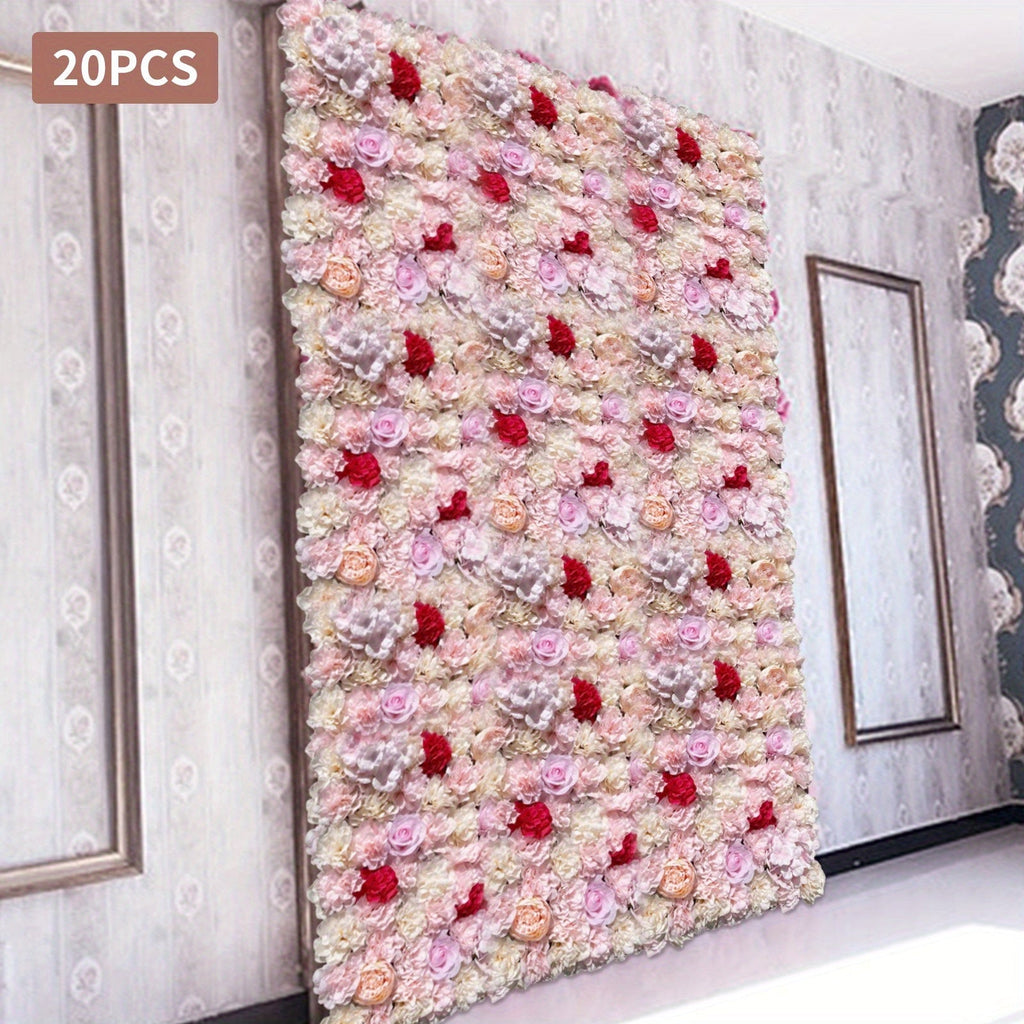20pcs Pack Artificial Flower Wall Panels Suitable for Outdoor/Indoor Privacy Screen, Fence Covering & - Realistic Silk Flower Panels with Light Pink Roses, Light Yellow Suitable for Garden, Backyard, Weddings, Parties - HomeEcho