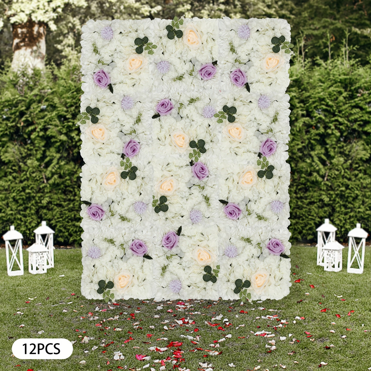Set of 12 Faux Flower Panels, Ideal for Background Decor Featuring White, Green, And Purple Dahlias, Roses, Chrysanthemums, And Hydrangeas. Perfect for Valentine'S Day And New Year Celebrations