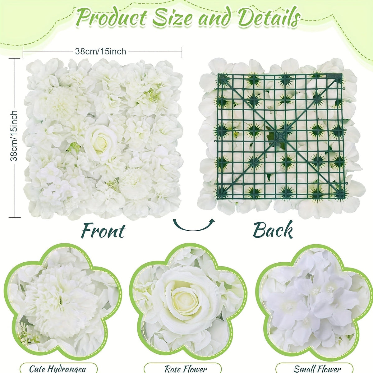 24pcs 15 X 15 Inch Flower Wall Panels 3D Rose Floral Decorative Faux Flower Wall Background for Party Shower Bridal Wedding Background Decor