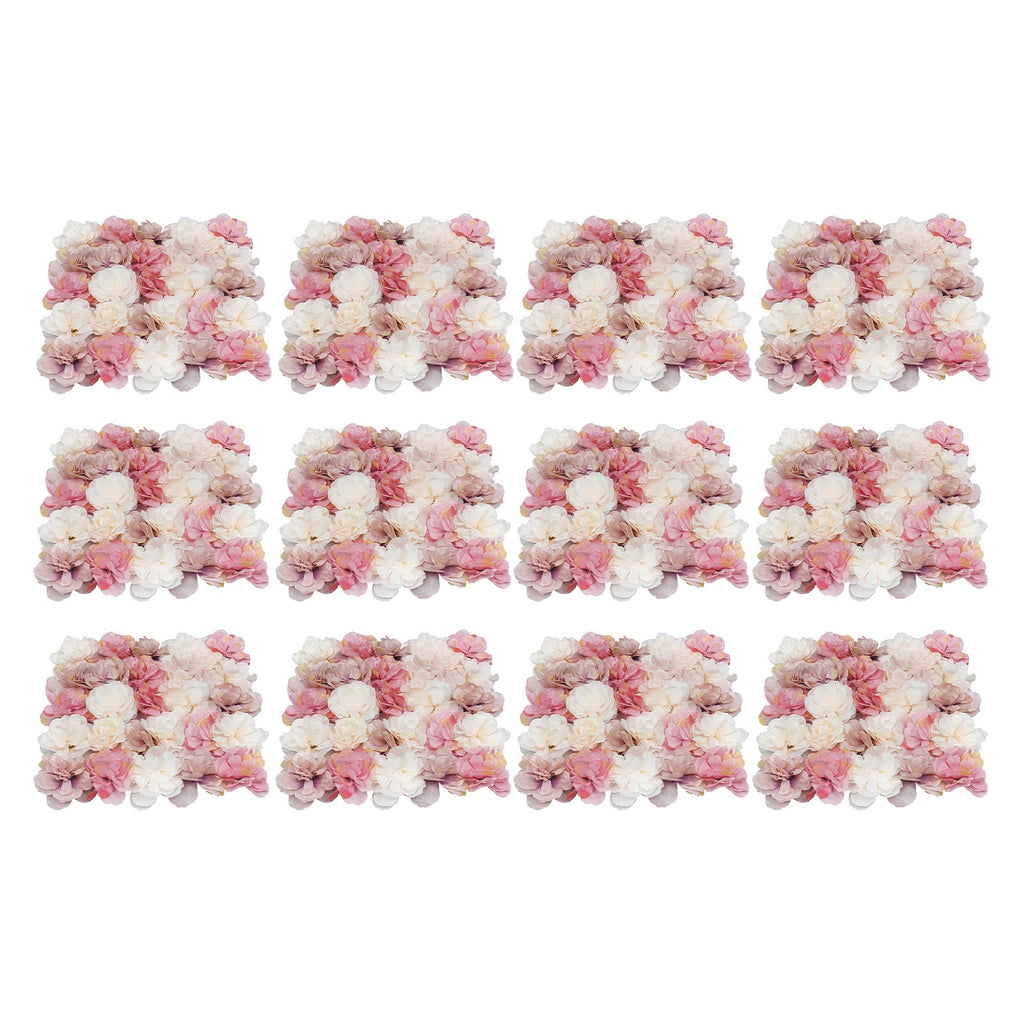 12pcs Pack Panel Artificial Flower Wall Backdrop Suitable for Weddings, Birthdays, Graduation - Hanging Panels with White, Champagne & Pink Blooms, Plastic Floral Panels for Parties, Setup for Decor,