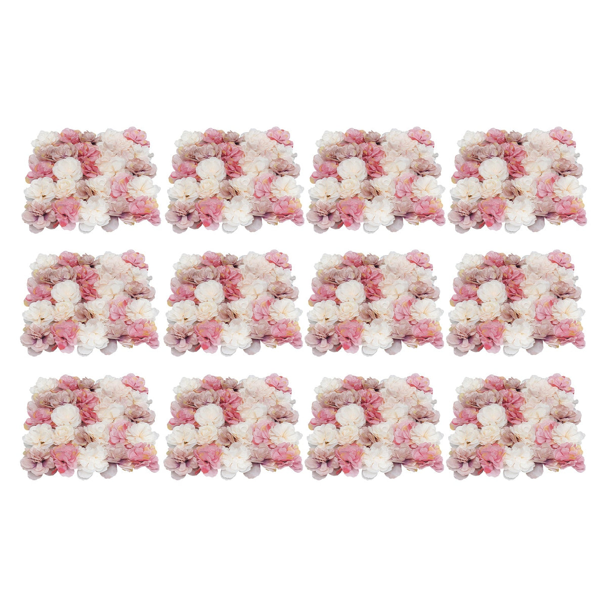 12pcs Pack Panel Artificial Flower Wall Backdrop Suitable for Weddings, Birthdays, Graduation - Hanging Panels with White, Champagne & Pink Blooms, Plastic Floral Panels for Parties, Setup for Decor,