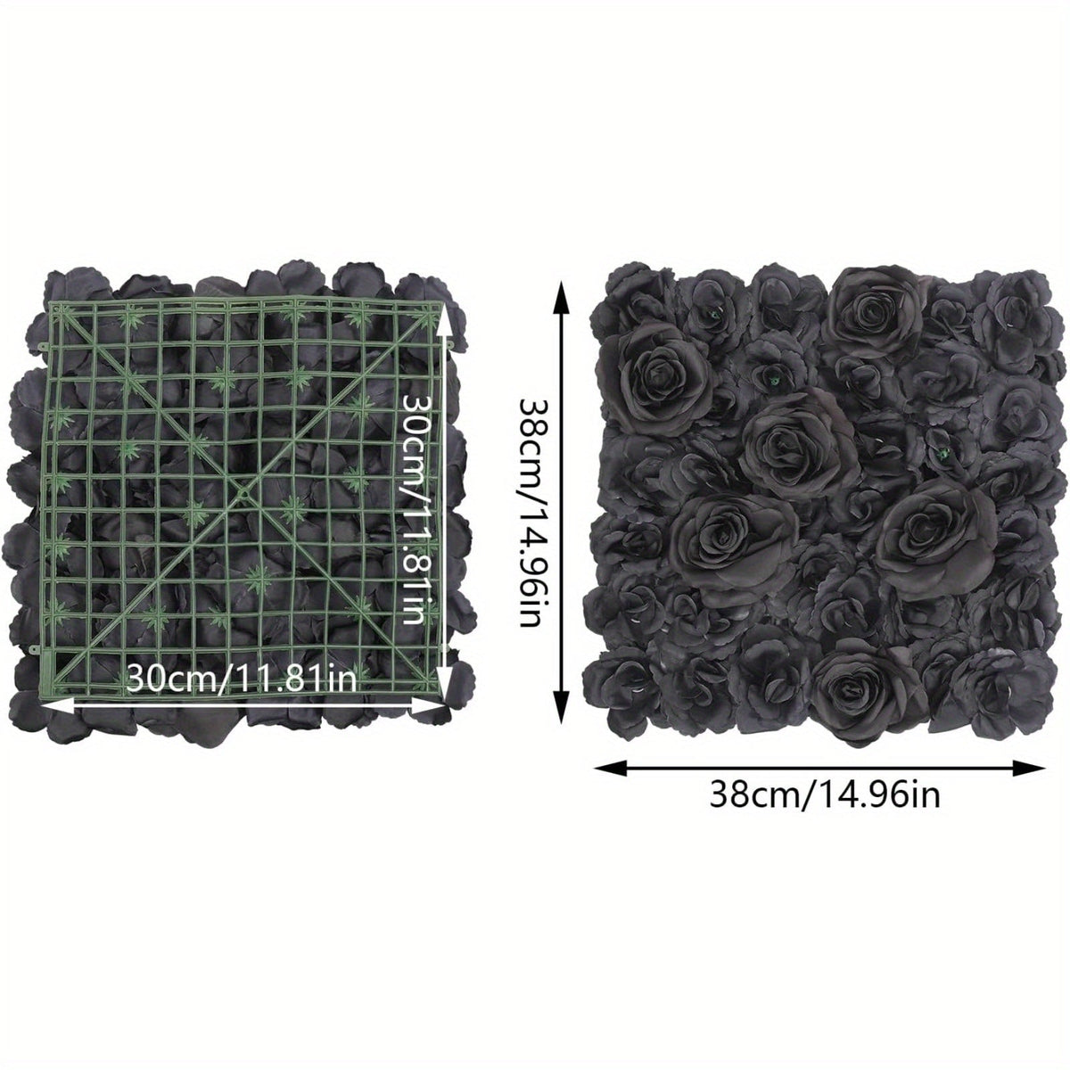15" X 15" Black Rose Artificial Flower Wall Panels, 12pcs Artificial Flowers Decoration, Artificial Flower Wall Panel, Black Flowers Wall Rose Wall Background, 3D Floral Backdrop Wall Decor