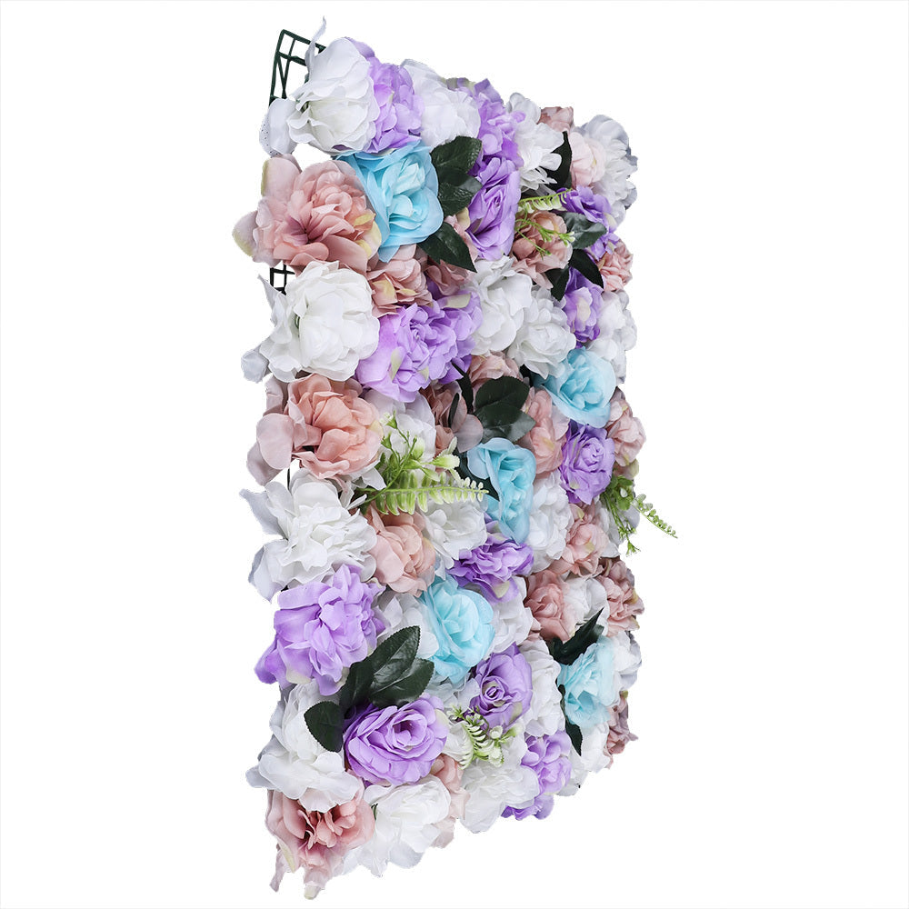 12pcs Romantic Artificial Flower Wall Panels in Lavender & Purple Roses with Blue Hydrangeas - Perfect for Wedding Backdrops, Photo Areas, Candy Walls, Home & Store Displays, Party Decor, 40 x 60 Inches, Flower Decor