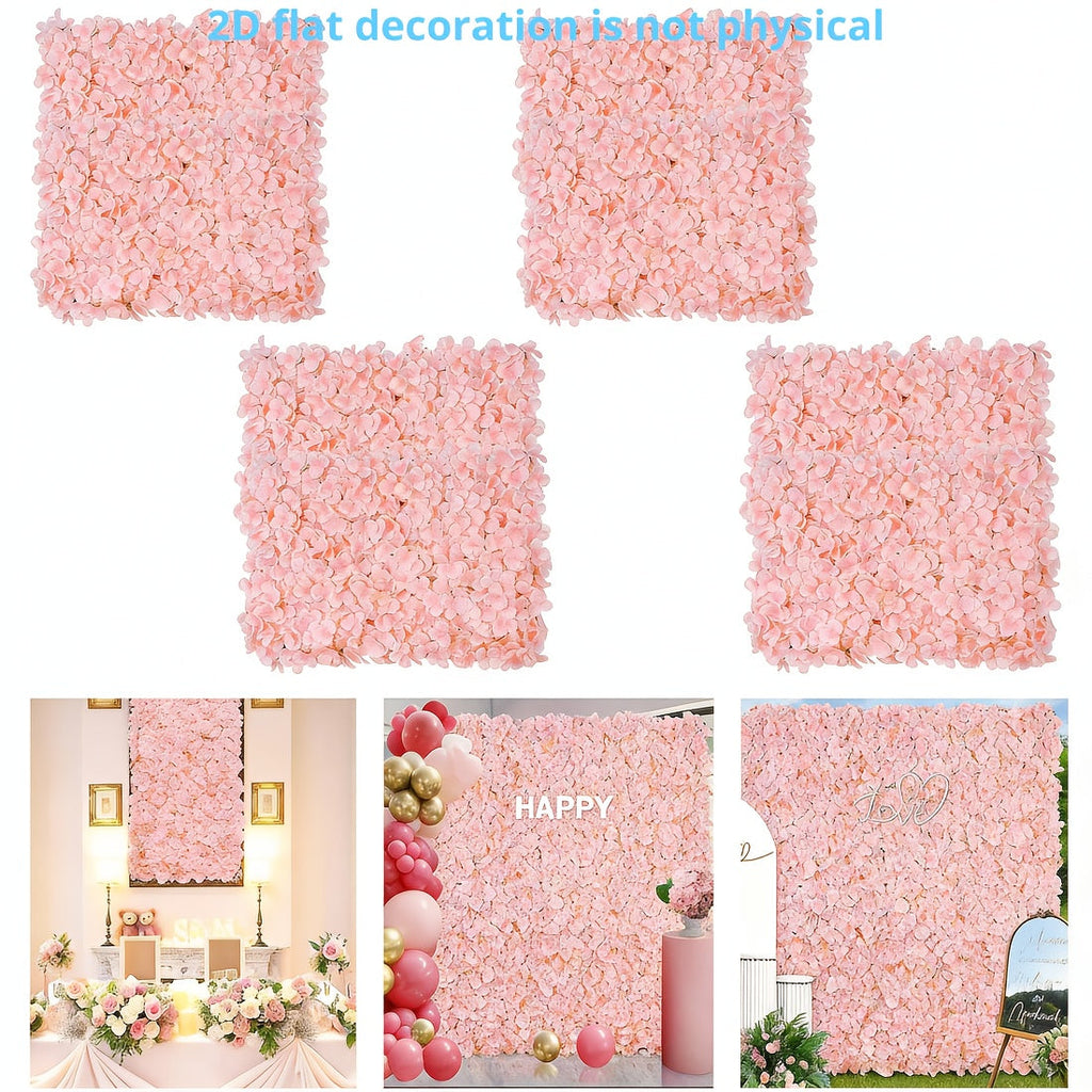 12pcs Blush & Flower Wall Panels - Realistic 2D Flat Artificial Flower Backdrop, Install Wedding/ Decoration, 15x15 Inches for Photo Booth Background, No Maintenance Required Suitable for Wedding Backdrop, 2D Flat