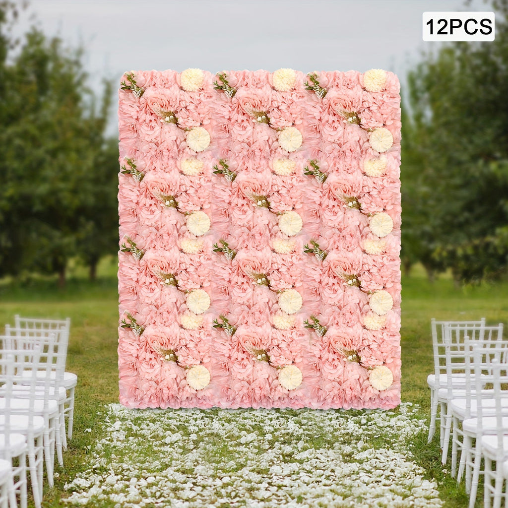 3D Flower Wall Panel-12pcs Artificial Flower Wall Background Rose Mat for Wedding Backdrop Wall Decor Shop Photo Backdrop Floral Wall Arrangement 15*15in, 38 * 38cm
