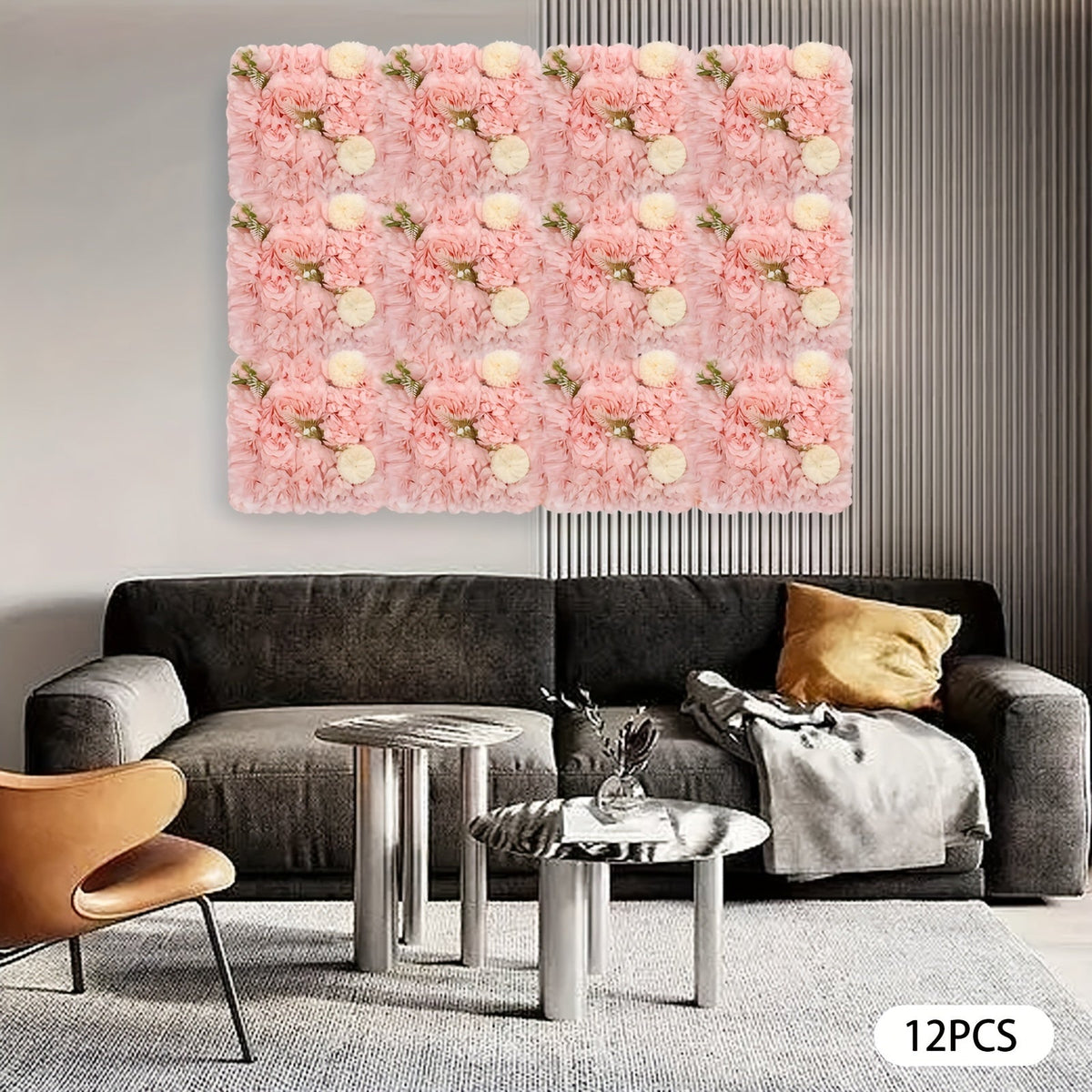 3D Flower Wall Panel-12pcs Artificial Flower Wall Background Rose Mat for Wedding Backdrop Wall Decor Shop Photo Backdrop Floral Wall Arrangement 15*15in, 38 * 38cm