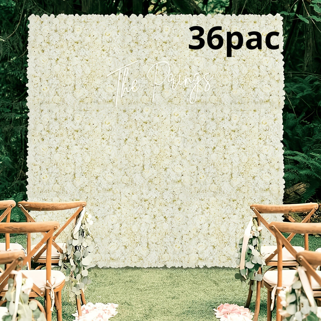 [Wedding Anniversary Party] 36pcs 15x15 Inches 3D Artificial Floral Wall Panels White Floral Wall Backdrop for Wedding Anniversary Party Decorations