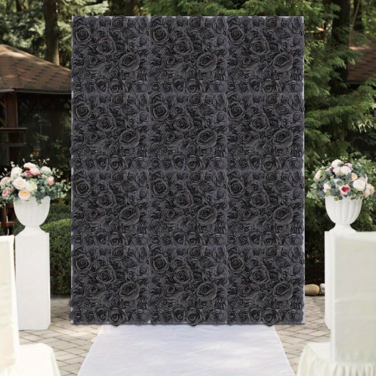 15" X 15" Black Rose Artificial Flower Wall Panels, 12pcs Artificial Flowers Decoration, Artificial Flower Wall Panel, Black Flowers Wall Rose Wall Background, 3D Floral Backdrop Wall Decor
