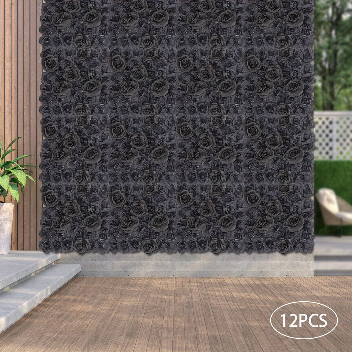 15" X 15" Black Rose Artificial Flower Wall Panels, 12pcs Artificial Flowers Decoration, Artificial Flower Wall Panel, Black Flowers Wall Rose Wall Background, 3D Floral Backdrop Wall Decor