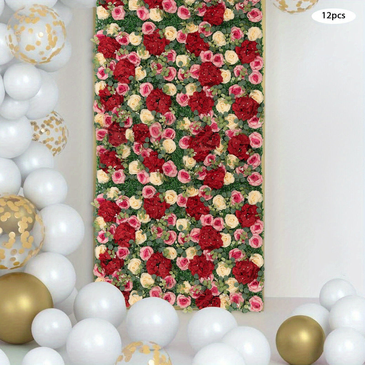 Artificial Flower Wall Panels, 12pcs 40x60cm Flower Wall Mat Silk Rose Flower Wall Decor, 3D Flower Wall Panel for Backdrop Wedding Birthday Party Home Decorations (12pcs, 15.7 * 23.6in)