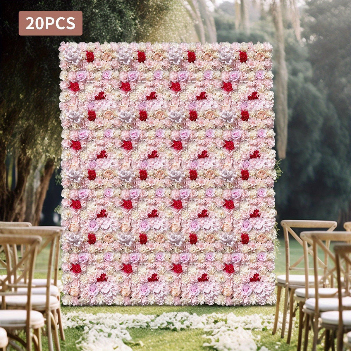 20pcs Pack Artificial Flower Wall Panels Suitable for Outdoor/Indoor Privacy Screen, Fence Covering & - Realistic Silk Flower Panels with Light Pink Roses, Light Yellow Suitable for Garden, Backyard, Weddings, Parties - HomeEcho