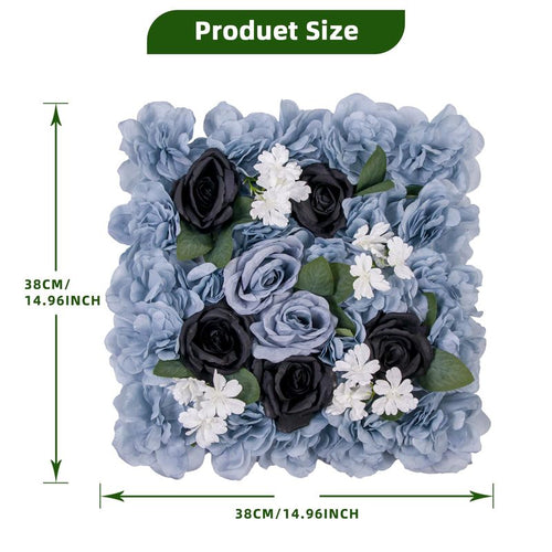 12-Pack Blue Artificial Silk Rose Flower Wall Panels, 15x15 Inch Drative Backdrop for Weddings, Parties, and Event Celebrations