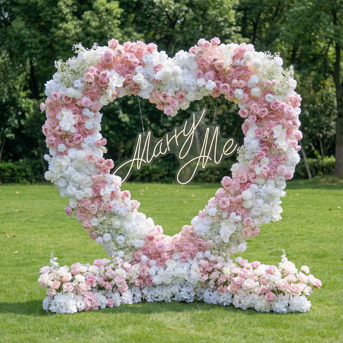 Valar Flowers Heart-Shaped Pink & White Floral Arch: Romantic Proposal & Wedding Backdrop-VA-366 | Elegant Event Decor
