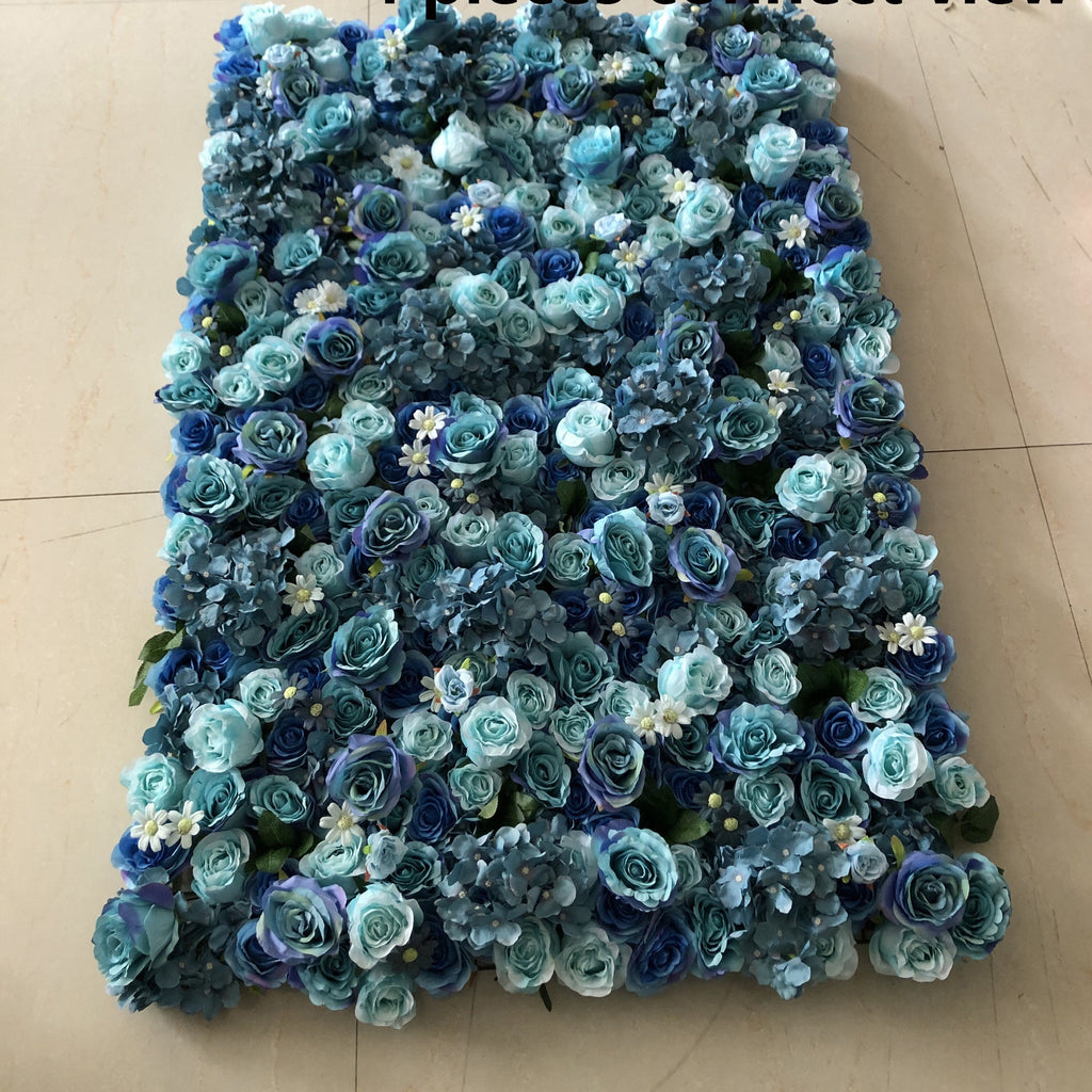 Aqua Blue Tiff Blue Fake Flower Wall for Wedding Photography Backdrop Simulation Rose for Special Event Party Decor Panel 15.75x23.62inch