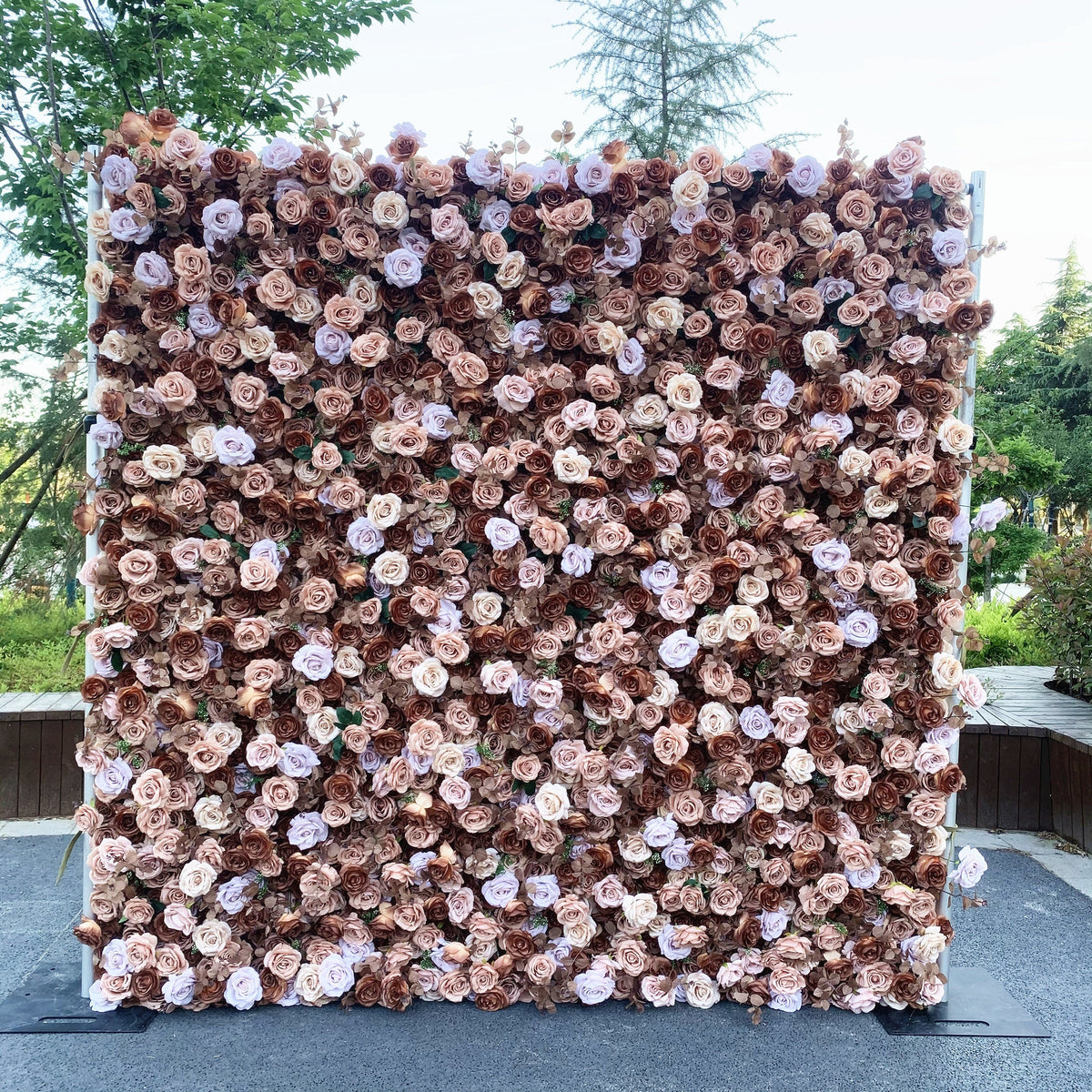 Flower Wall Backdrop [Mocha Taupe Rose Roll-Up Fabric Panel] for Ceremony & Photo Booth