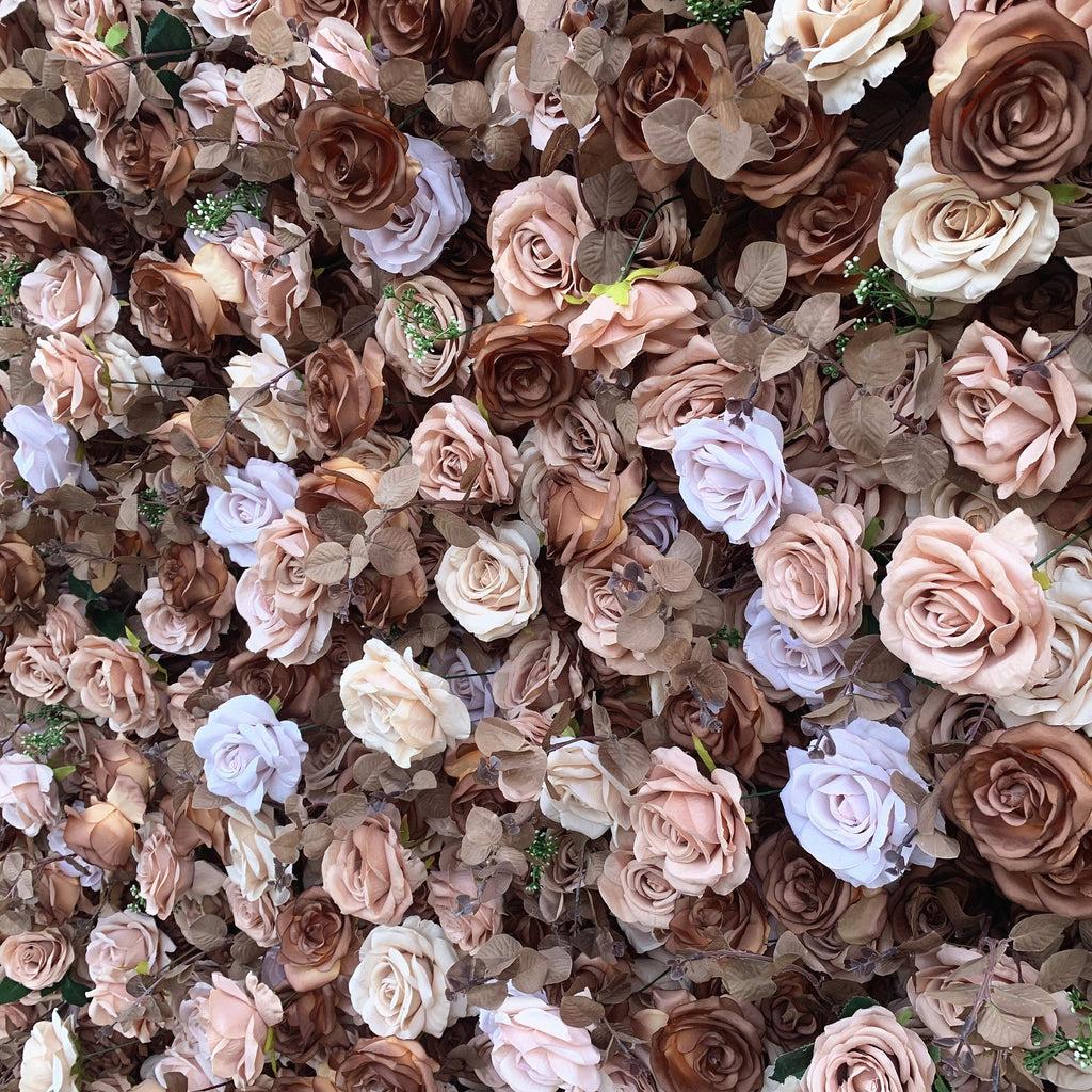 Flower Wall Backdrop [Mocha Taupe Rose Roll-Up Fabric Panel] for Ceremony & Photo Booth