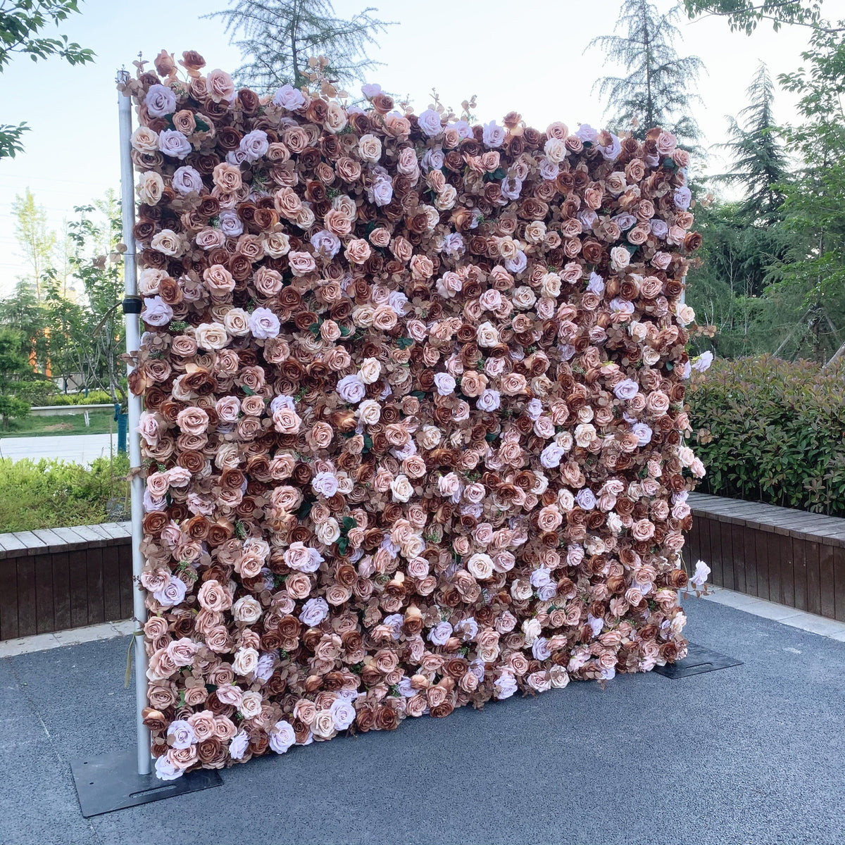 Flower Wall Backdrop [Mocha Taupe Rose Roll-Up Fabric Panel] for Ceremony & Photo Booth