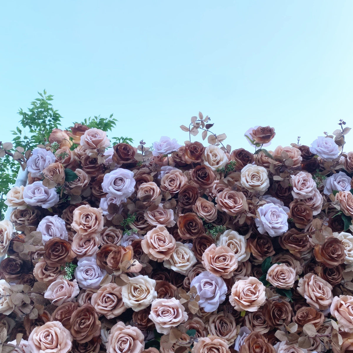 Flower Wall Backdrop [Mocha Taupe Rose Roll-Up Fabric Panel] for Ceremony & Photo Booth
