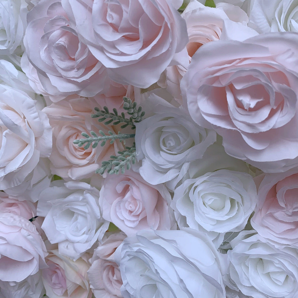 Flower Wall Backdrop [Whisper Blush White Rose Roll-Up Fabric Panel] for Ceremony & Photo Booth