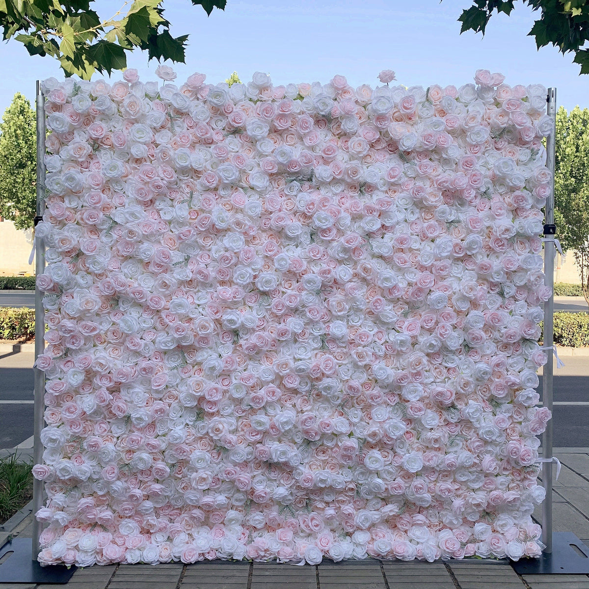 Flower Wall Backdrop [Whisper Blush White Rose Roll-Up Fabric Panel] for Ceremony & Photo Booth