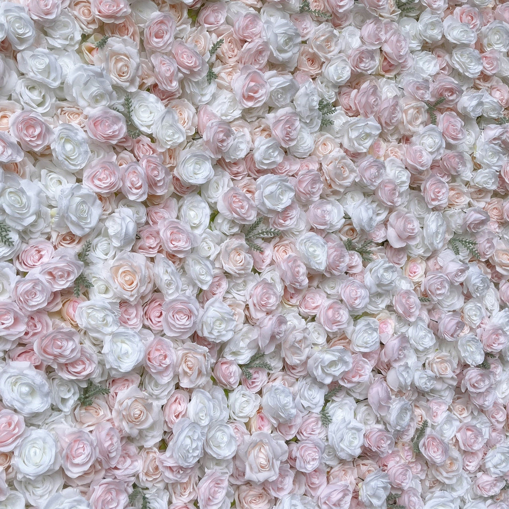 Flower Wall Backdrop [Whisper Blush White Rose Roll-Up Fabric Panel] for Ceremony & Photo Booth