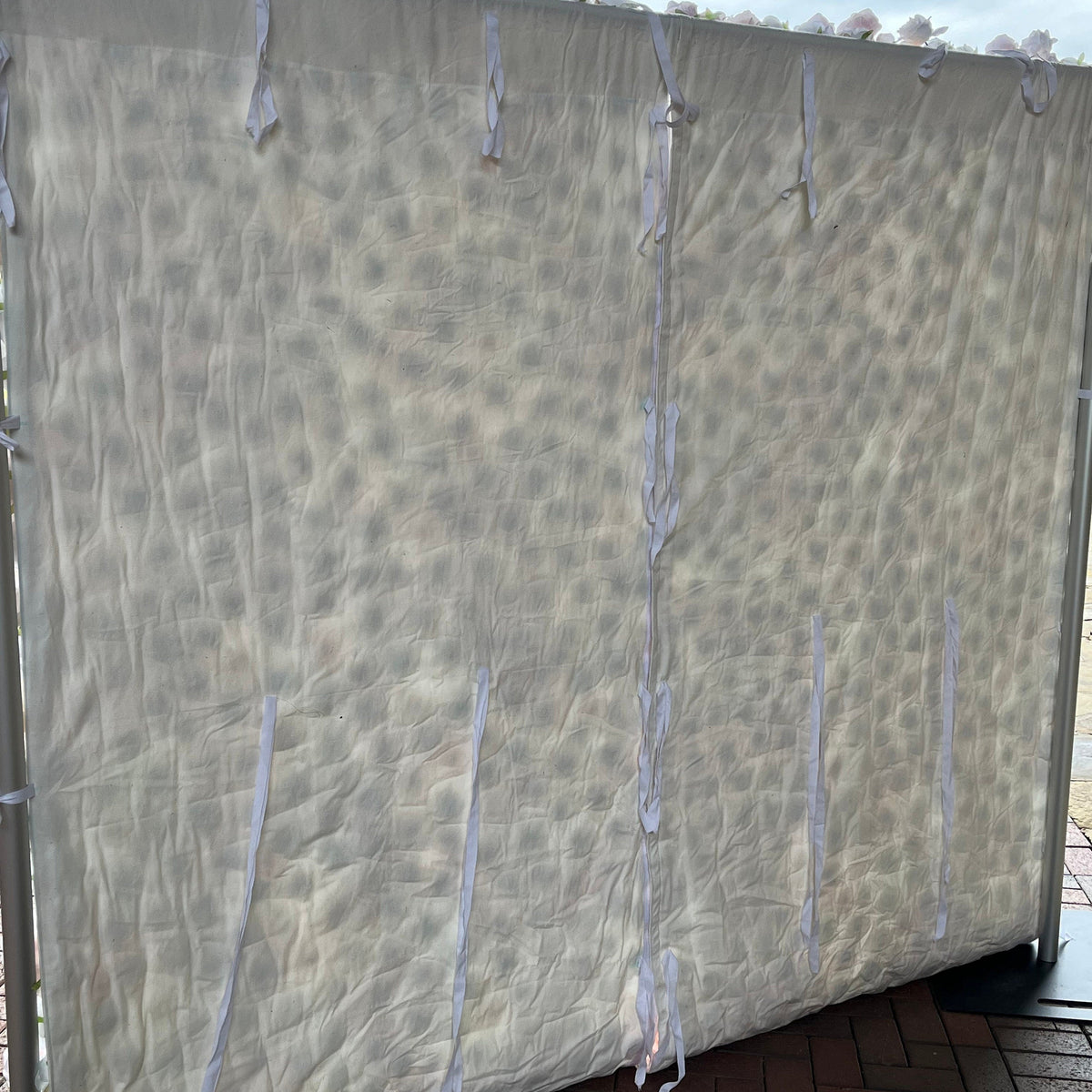 Flower Wall Backdrop [Whisper Blush White Rose Roll-Up Fabric Panel] for Ceremony & Photo Booth