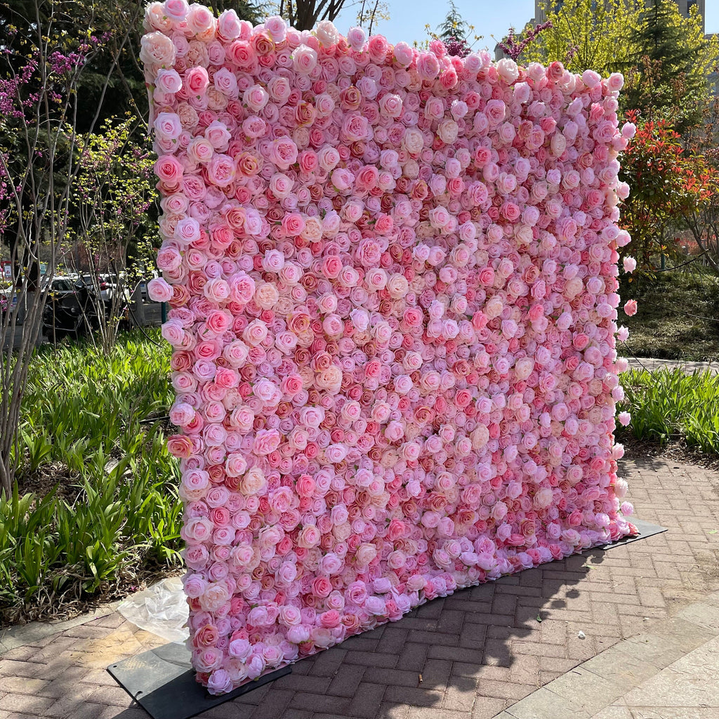 Flower Wall Backdrop [Pink Petal Rose Garden Roll-Up Fabric Panel] for Ceremony & Photo Booth