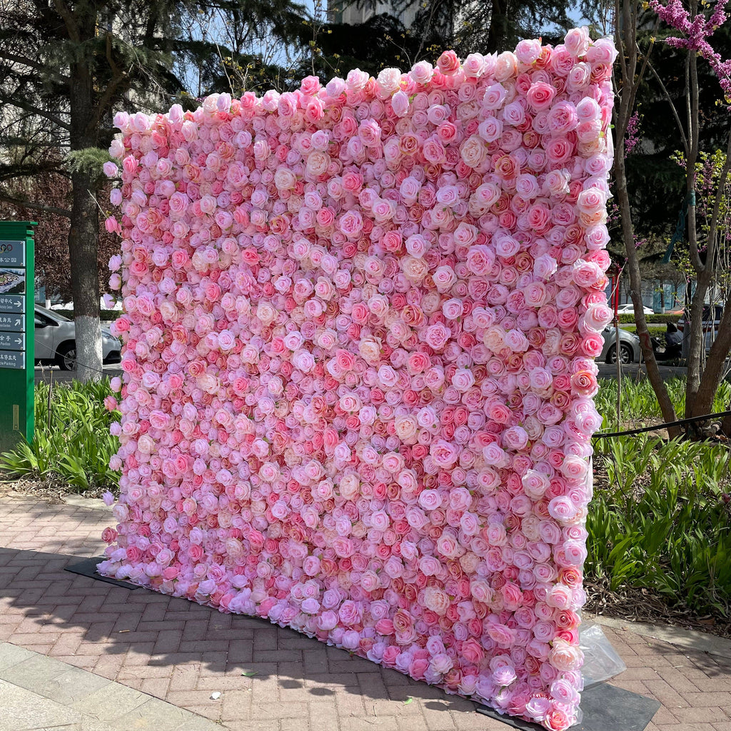 Flower Wall Backdrop [Pink Petal Rose Garden Roll-Up Fabric Panel] for Ceremony & Photo Booth