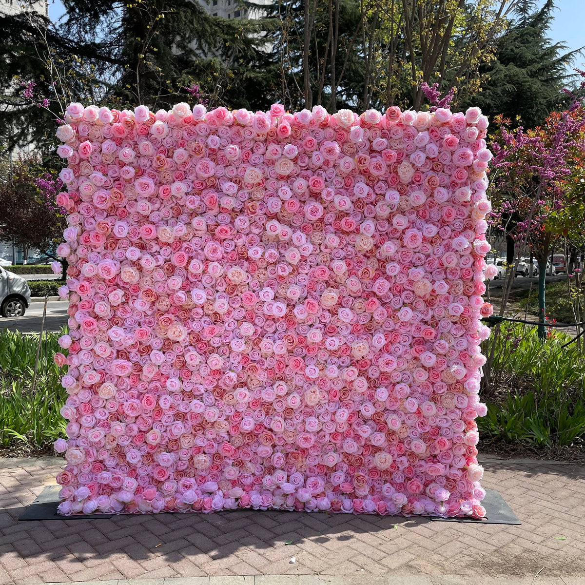 Flower Wall Backdrop [Pink Petal Rose Garden Roll-Up Fabric Panel] for Ceremony & Photo Booth