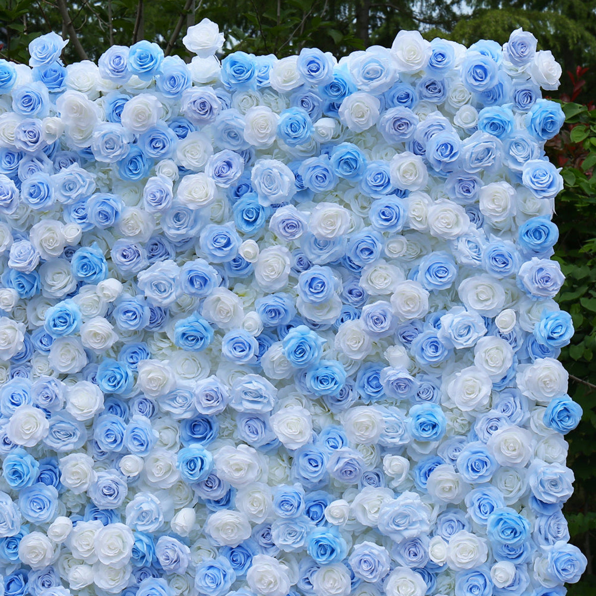 Flower Wall Backdrop [Cinderella Blue White Rose Roll-Up Fabric Panel] for Ceremony & Photo Booth