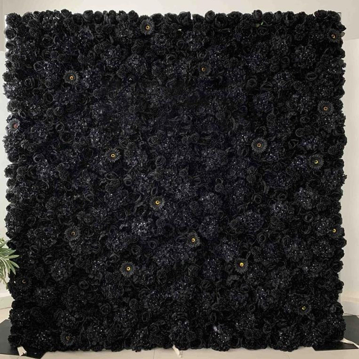 US DDP Full Black  Flower Roll Up Curtain Fabric Cloth Artifical Floral Wall for Wedding Party Home Salon Decor backdrop