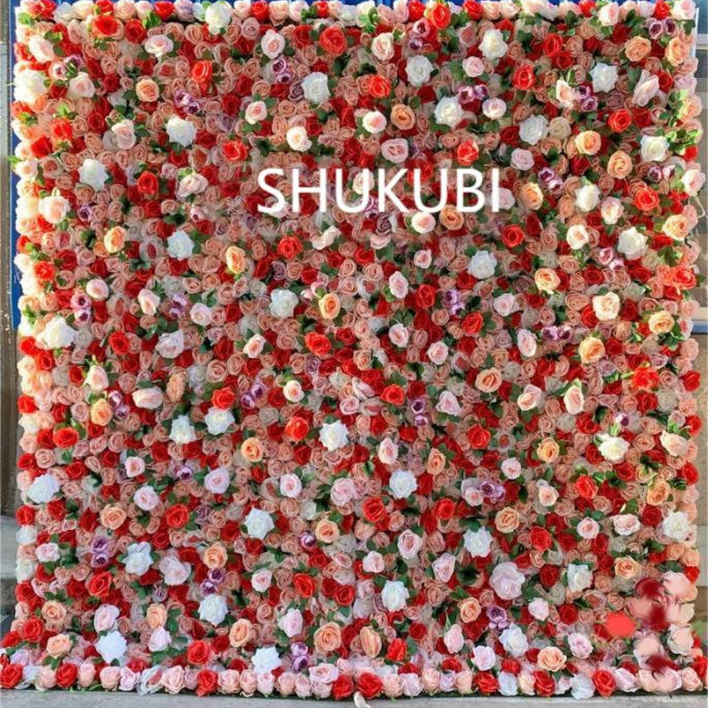 New Design Orange Floral Wall  For Wedding Arrangement Event Salon Party Photography Backdrop Fabric Rolling Up Curtain Fabric Cloth