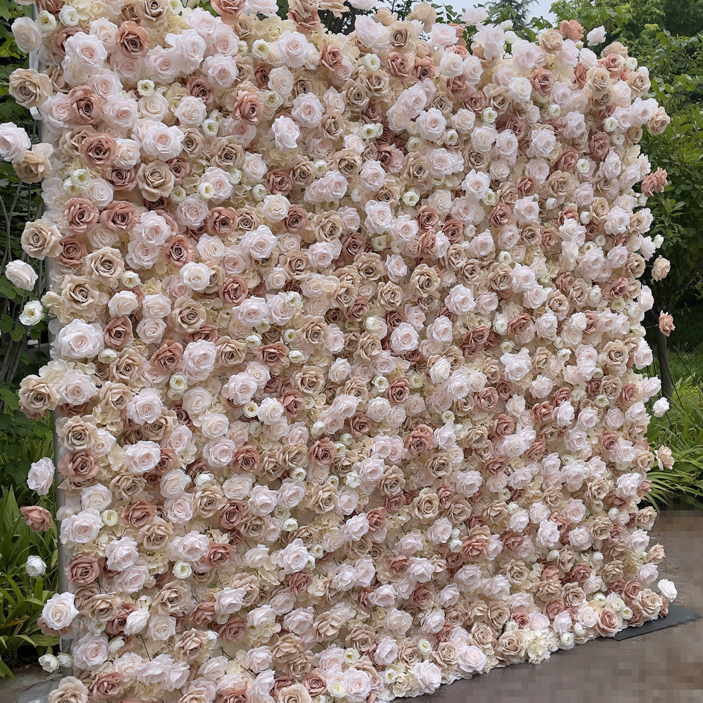 Flower Wall Backdrop [Champagne Rose Dusty Blush Roll-Up Fabric Panel] for Ceremony & Photo Booth