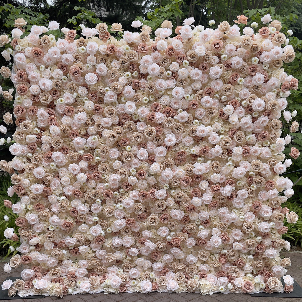 Flower Wall Backdrop [Champagne Rose Dusty Blush Roll-Up Fabric Panel] for Ceremony & Photo Booth
