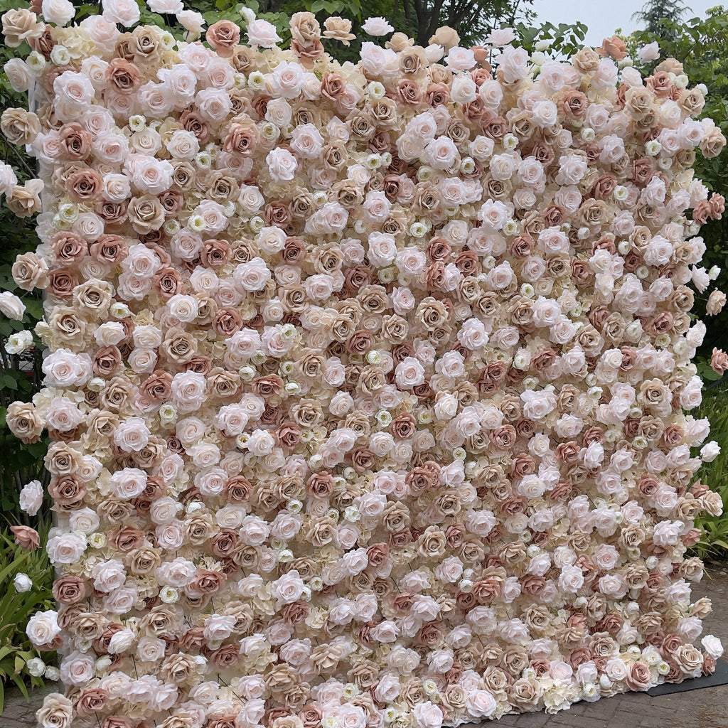 Flower Wall Backdrop [Champagne Rose Dusty Blush Roll-Up Fabric Panel] for Ceremony & Photo Booth
