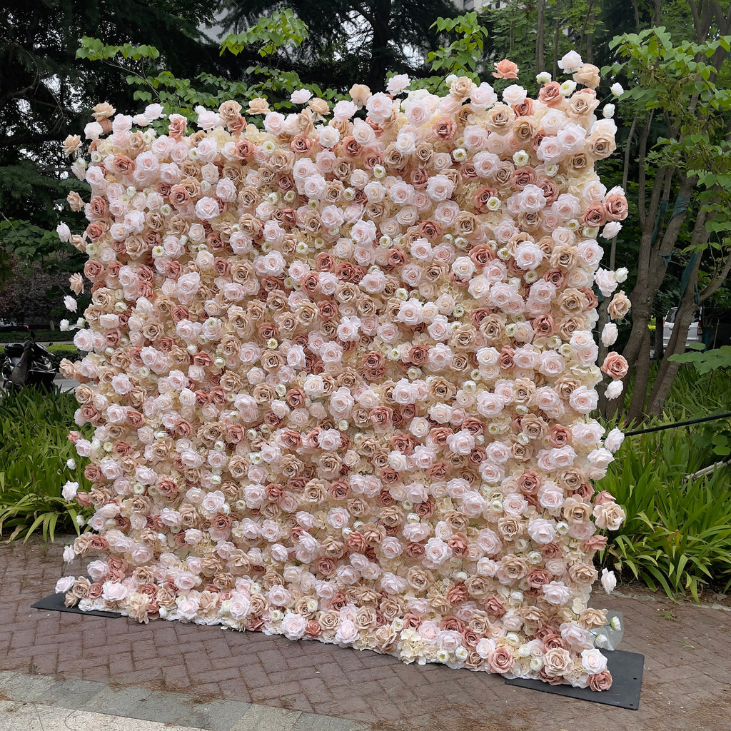 Flower Wall Backdrop [Champagne Rose Dusty Blush Roll-Up Fabric Panel] for Ceremony & Photo Booth