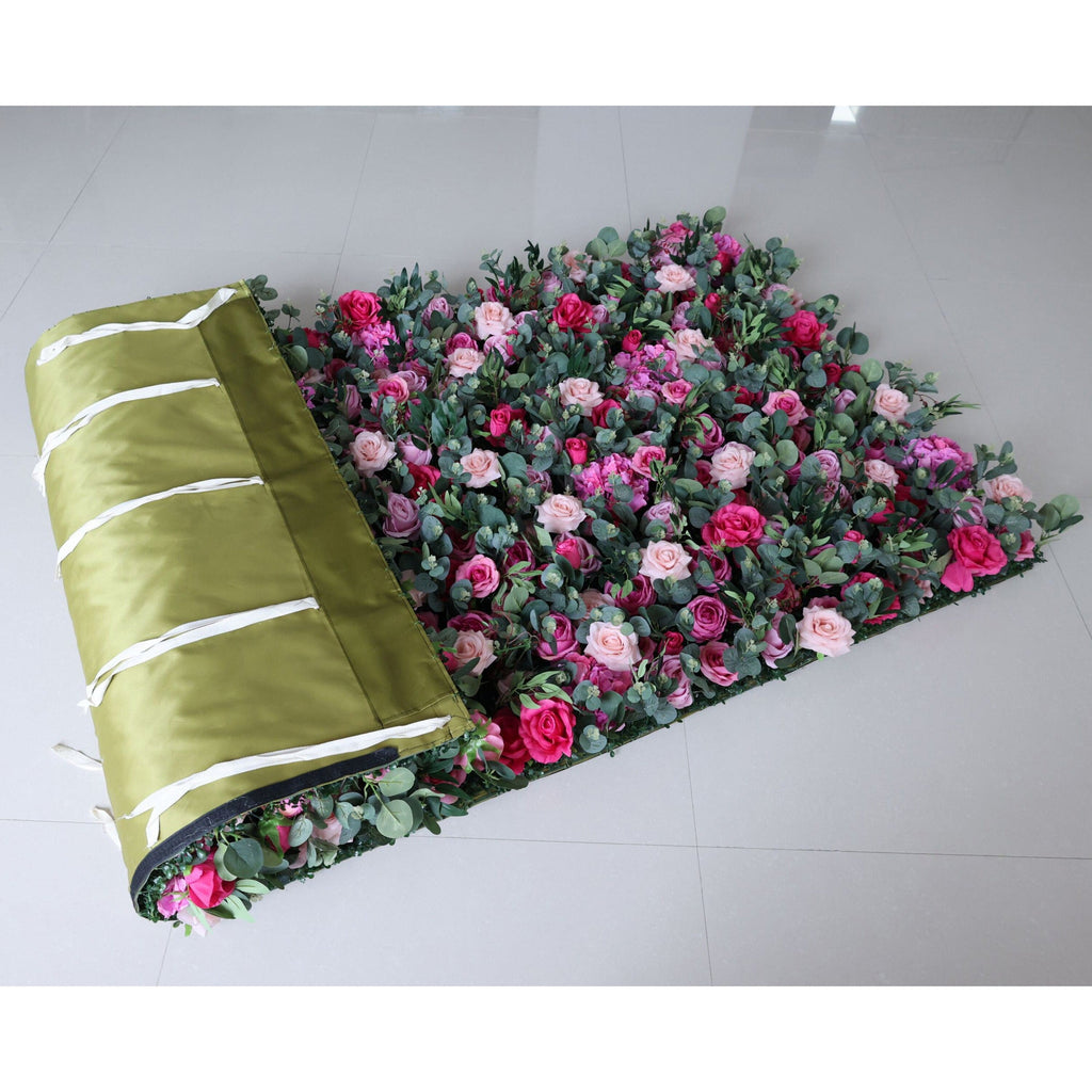 3D Magenta & Pink Flower Wall – Fabric Rose Wedding Backdrop