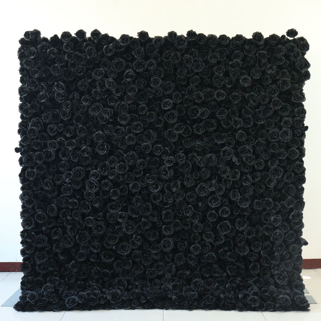 Flower Wall Backdrop [Midnight Noir Black Rose Roll-Up Fabric Panel] for Ceremony & Photo Booth