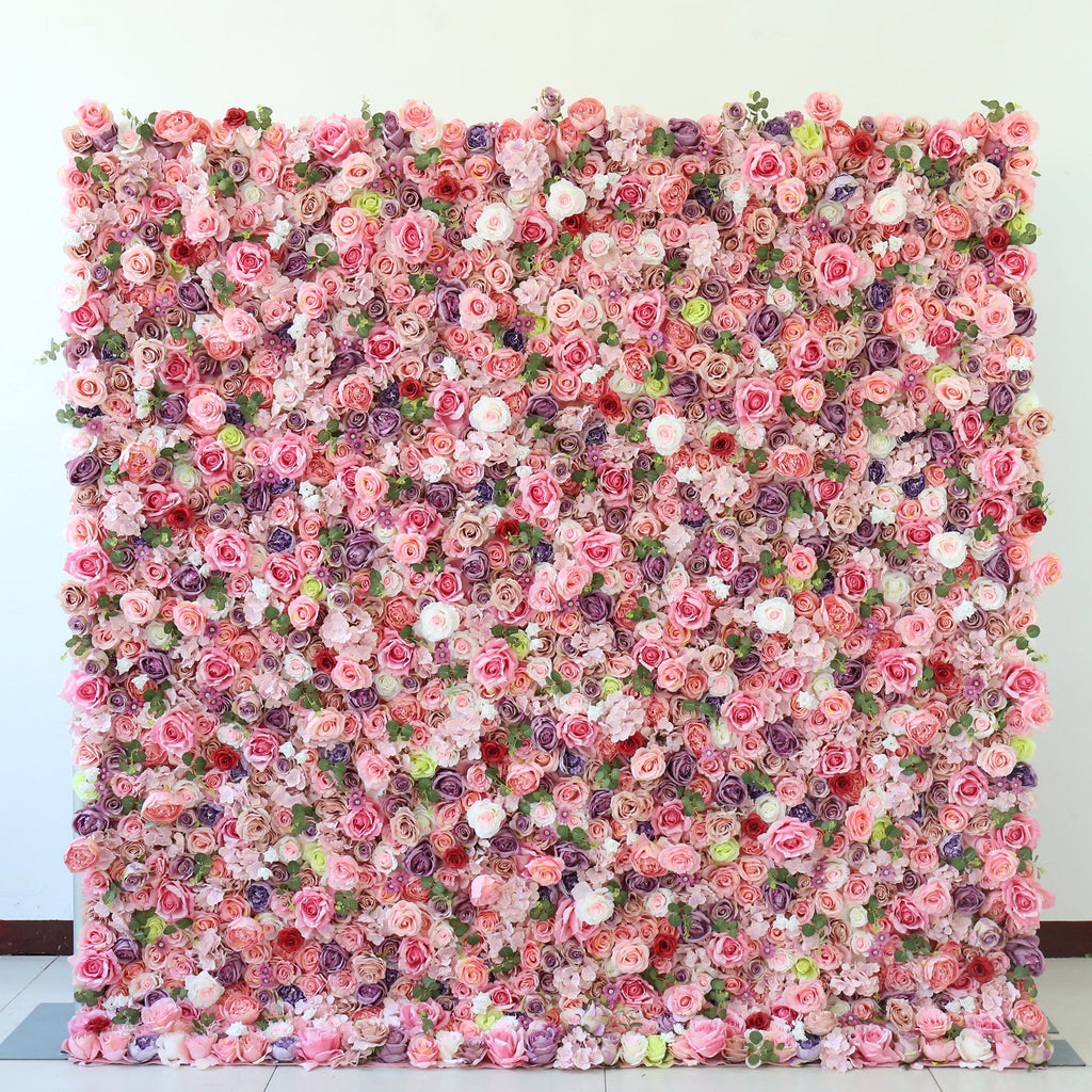 Flower Wall Backdrop [Watercolor Petal Mosaic Rose Roll-Up Fabric Panel] for Ceremony & Photo Booth N8828