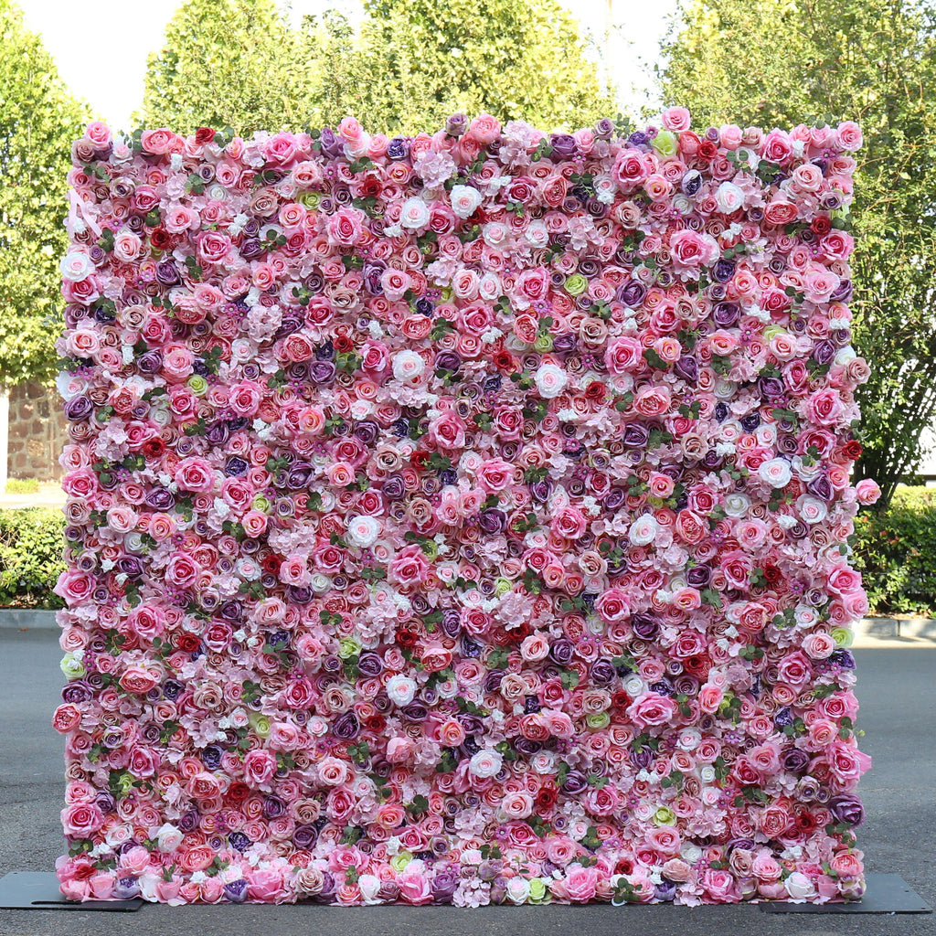 Flower Wall Backdrop [Watercolor Petal Mosaic Rose Roll-Up Fabric Panel] for Ceremony & Photo Booth N8828