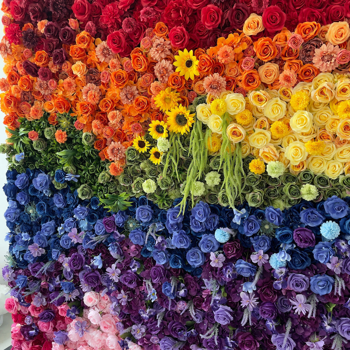 Flower Wall Backdrop [Rainbow Horizon Sunflower Rose Roll-Up Fabric Panel] for Ceremony & Photo Booth